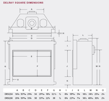 Montigo DelRay 34" Basic Single Sided Direct Vent Square Gas Fireplace 15,000 BTU