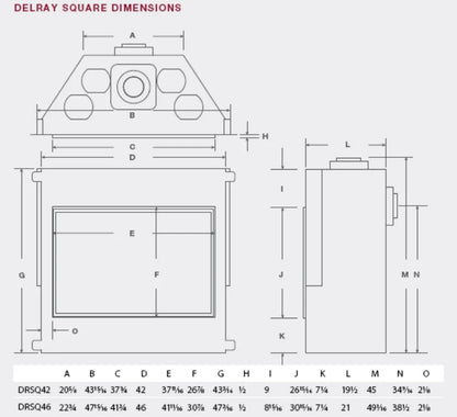 Montigo DelRay 42" Basic Single Sided Direct Vent Square Gas Fireplace 32,500 BTU