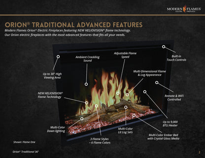 Modern Flames Orion 36" Traditional Virtual Built-in Electric Fireplace Insert 5,000 BTU