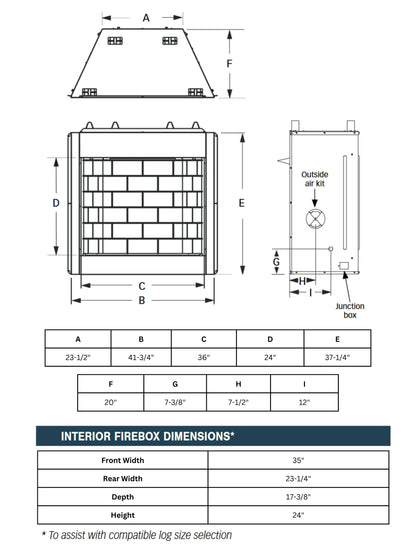 Superior VRT2500 Vent-Free Gas Firebox – White Stacked Panels 40,000 BTU