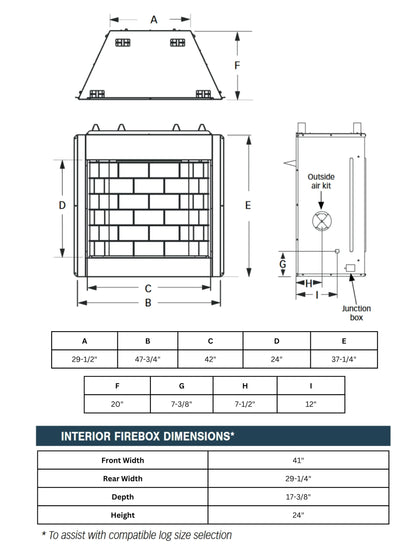 Superior VRT3100 Vent-Free Gas Firebox – White Stacked Liners 40,000 BTU