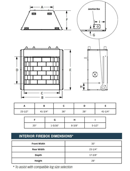 Superior VRT3500 Vent-Free Gas Fireplace – White Stacked Panels 40,000 BTU