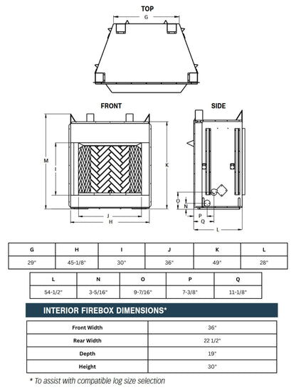 Superior VRT4500 Vent-Free Gas Firebox – White Stacked Panels 40,000 BTU